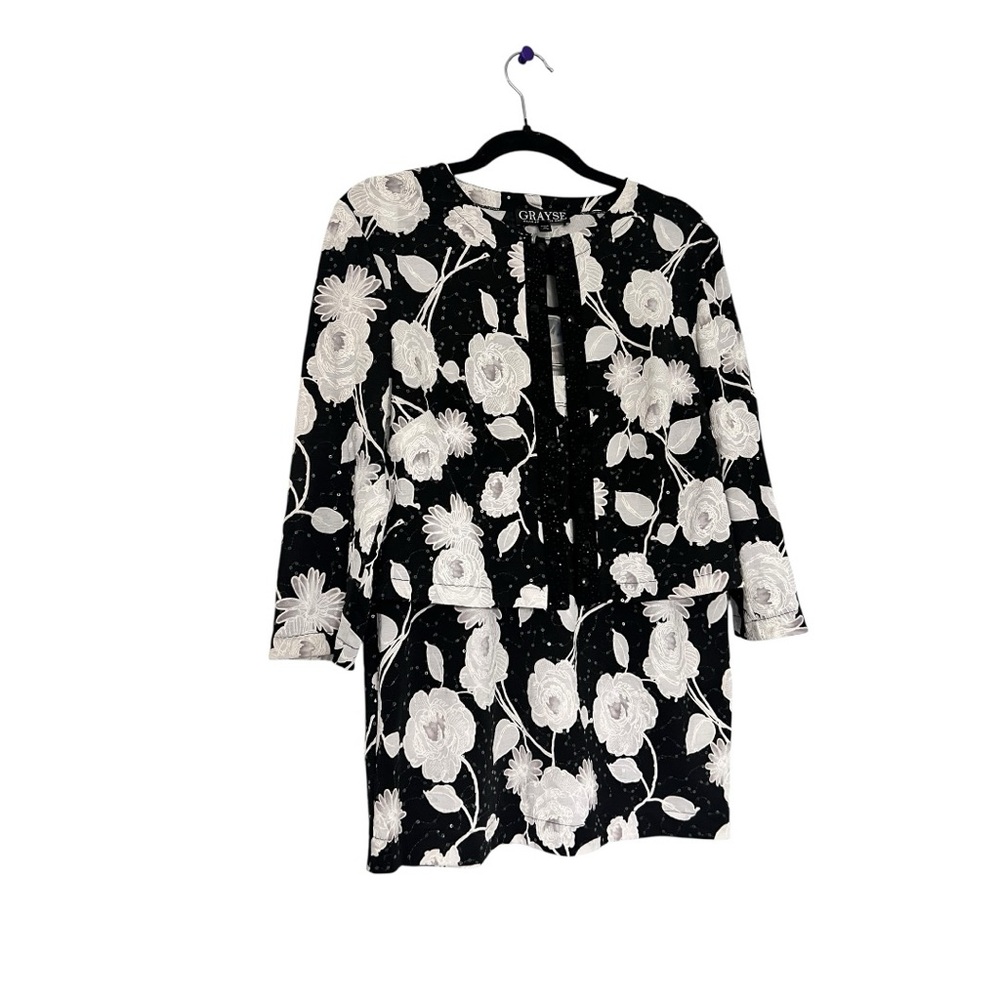 Grayse Black and White Floral skirt blazer set sz S - Picture 5 of 9